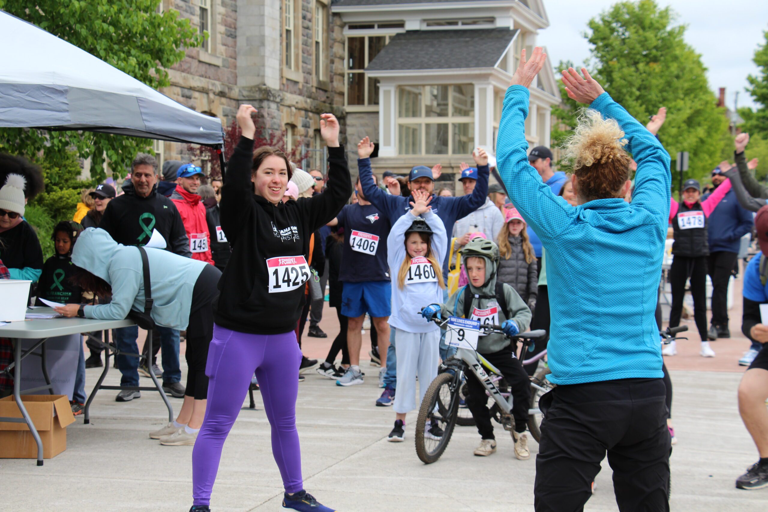 Runners warming up for the run