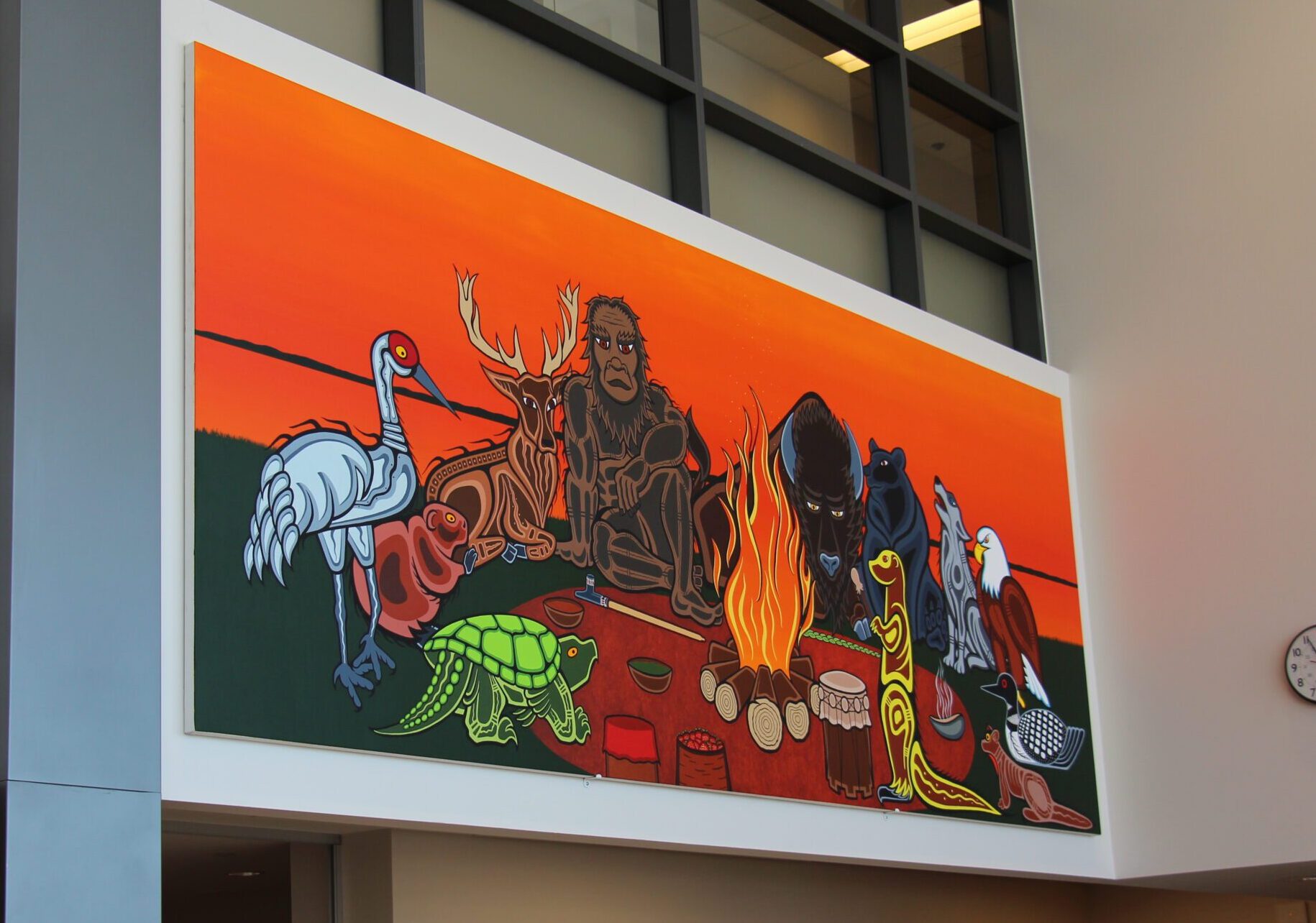 “Mno Ishkode” on the wall of Waypoints main lobby