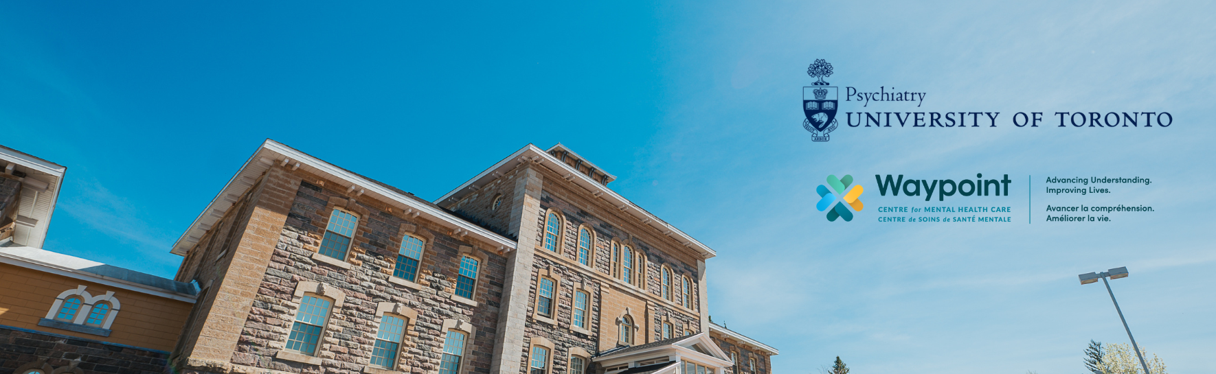 waypoint's main building with the UofT logo and Waypoints logo
